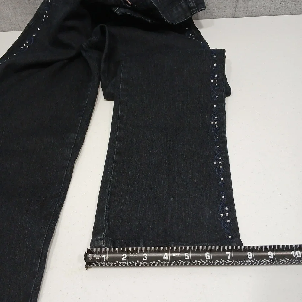 Cos Jeans Women's Mid Rise Straight Leg Blue‎ Denim Embellished Rhinestone Bling